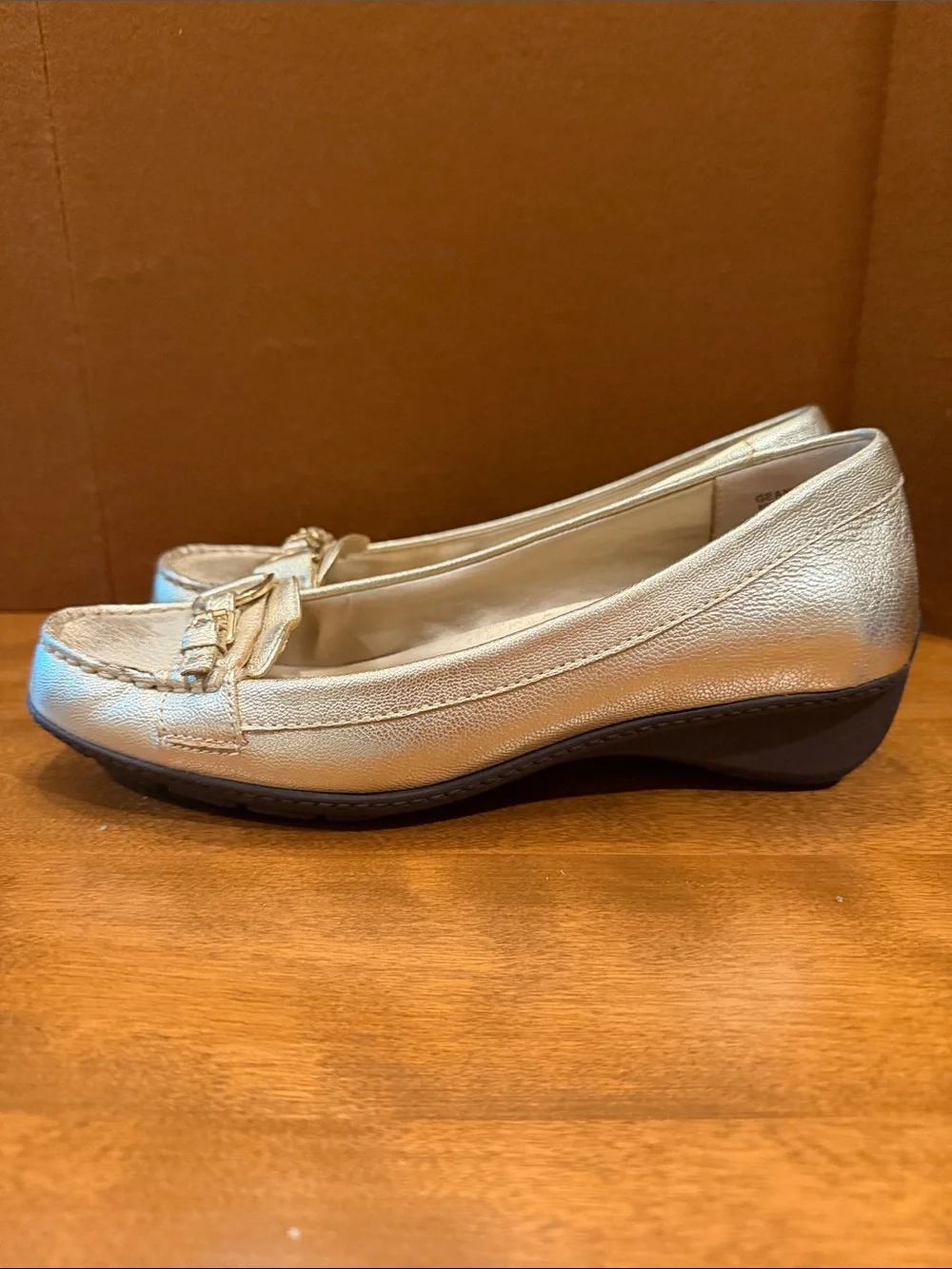 Lauren Ralph Lauren Metallic Gold Leather Loafers with Buckle
